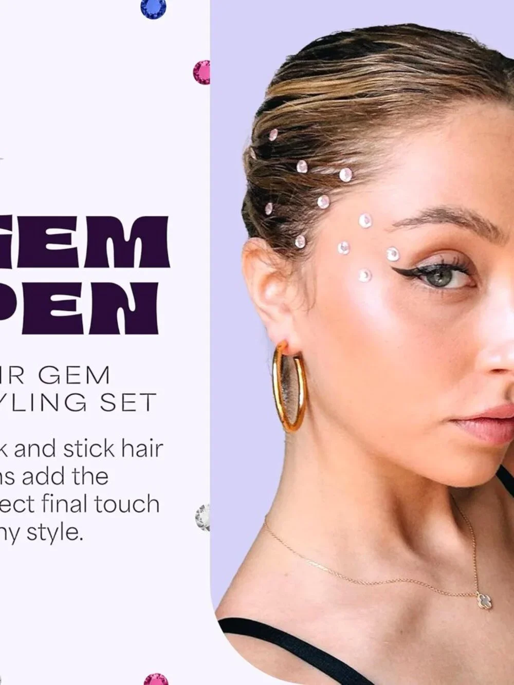 Gem Pen, 240 Stick-On Hair Gems with Stamper Tool, Easy to Apply and Remove, Hai